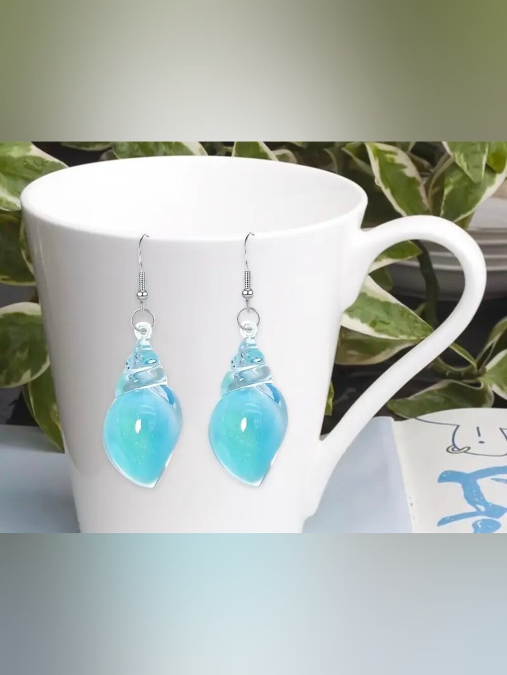 $8 Each Or Bundle 5/$20 Clear Shell & Blue Sand Dangle Earrings
